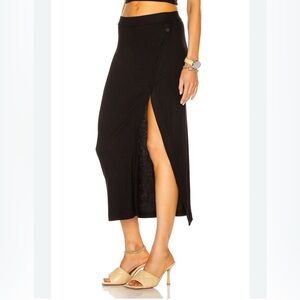 ALIX NYC Black Fordham Ribbed Jersey Knit Pull On Stretch Midi Maxi Skirt SMALL